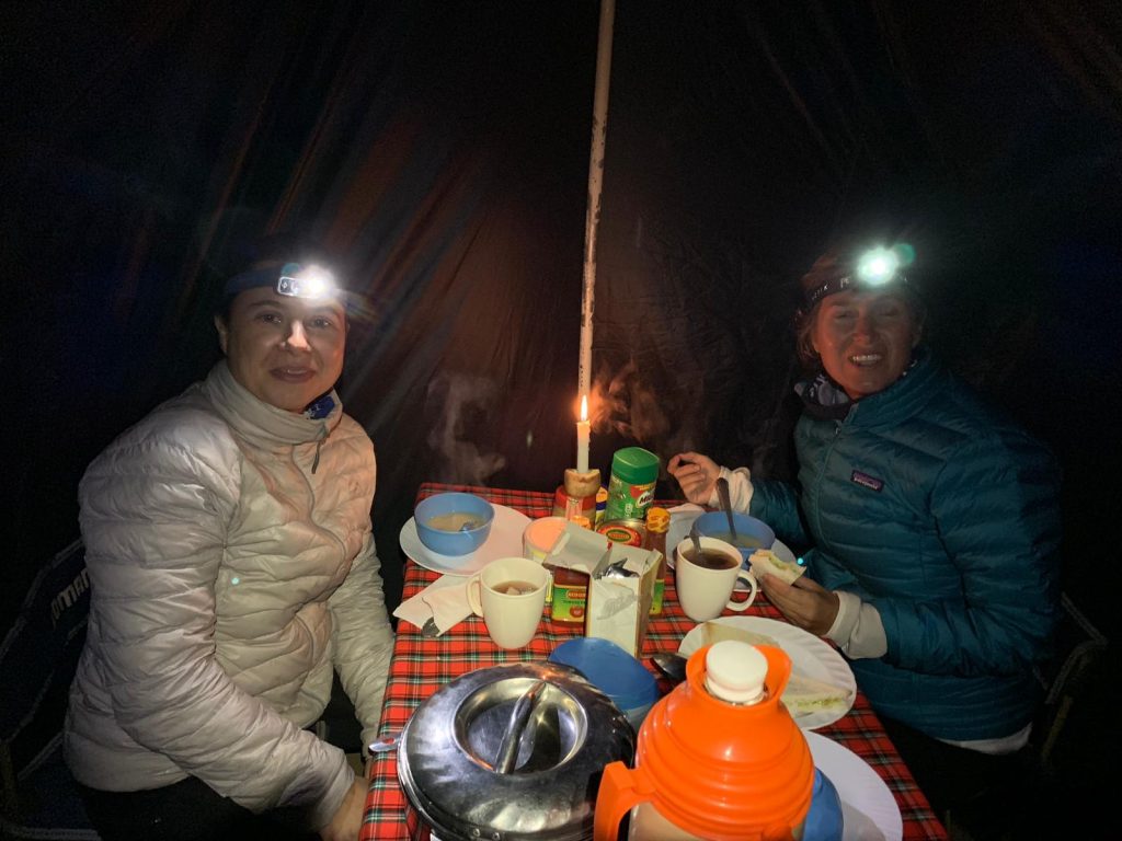 German sister dinner at Barafu camp with Climb Kilimanjaro and Tanzania Safaris