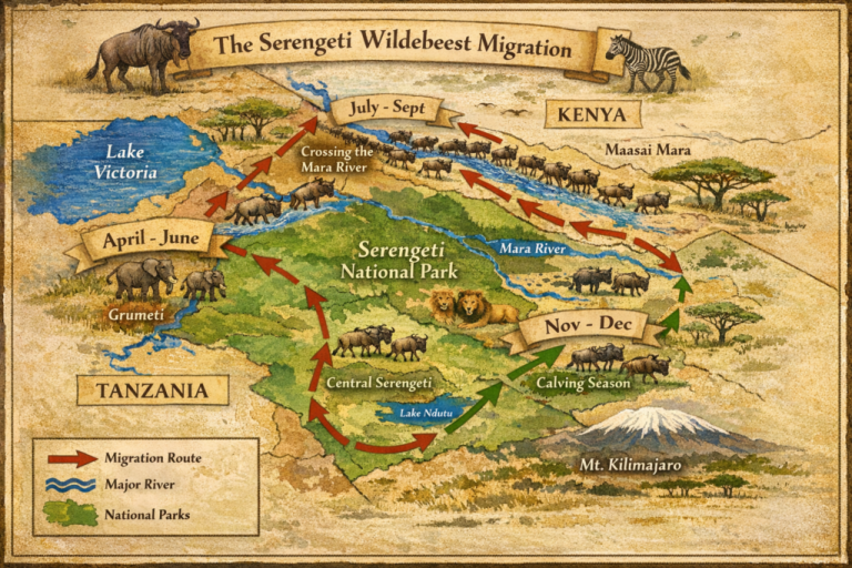 Serengeti Wildebeest Migration Map by Climb Kilimanjaro and Tanzania Safaris