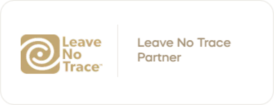 Leave No Trace partner badge: logo on left and the words 'Leave No Trace Partner' on a black banner.